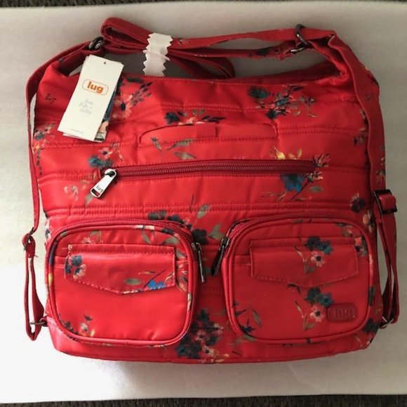 Lug Handbags - LUG BOUQUET RED ZIPLINER SHOULDER BAG/BACKPACK NWT